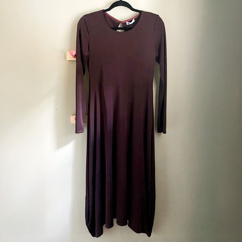 NWT Gorgeous Diana Gallesi Long Sleeved Burgundy / Eggplant A-Line Midi Dress